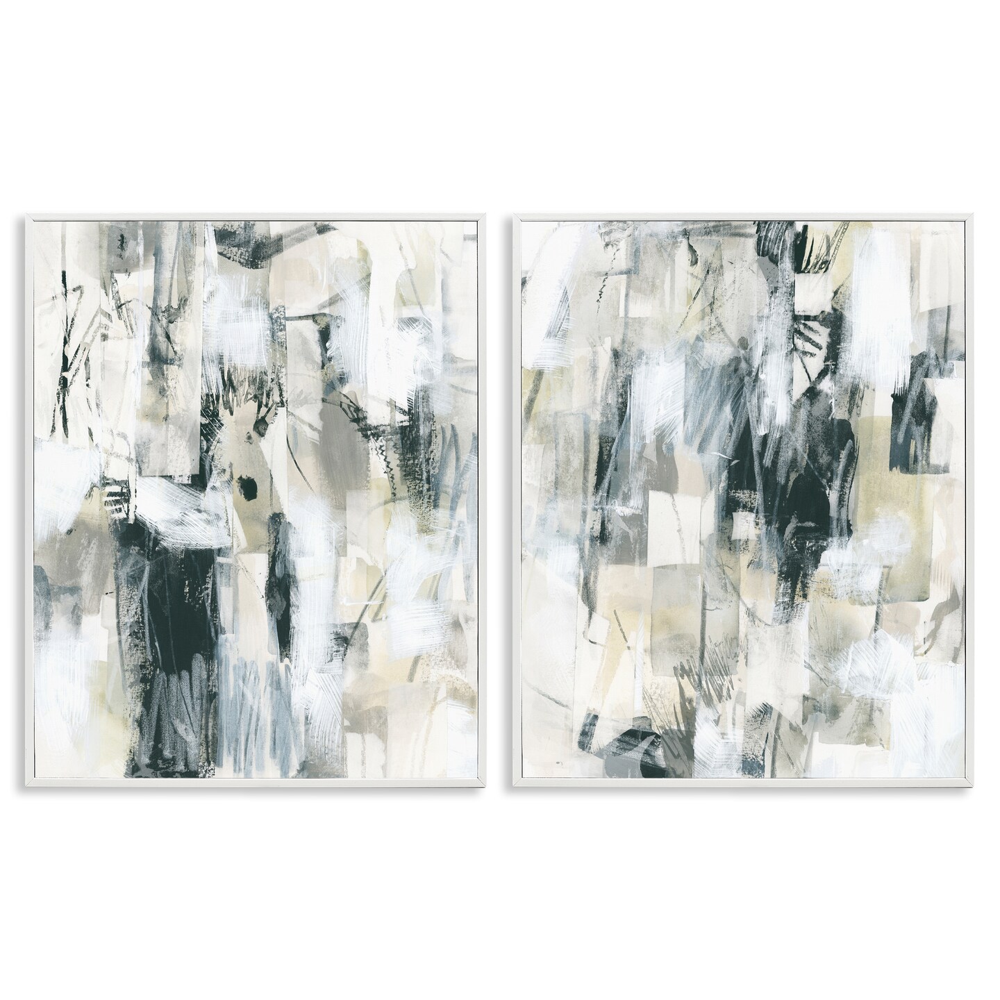 Stupell Industries Abstract Charcoal and Beige 2 pc Framed Giclee Wall Art Set Design by June Erica Vess