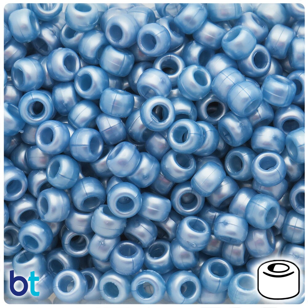 BeadTin Light Montana Blue Pearl 9mm Barrel Plastic Pony Beads (500pcs)