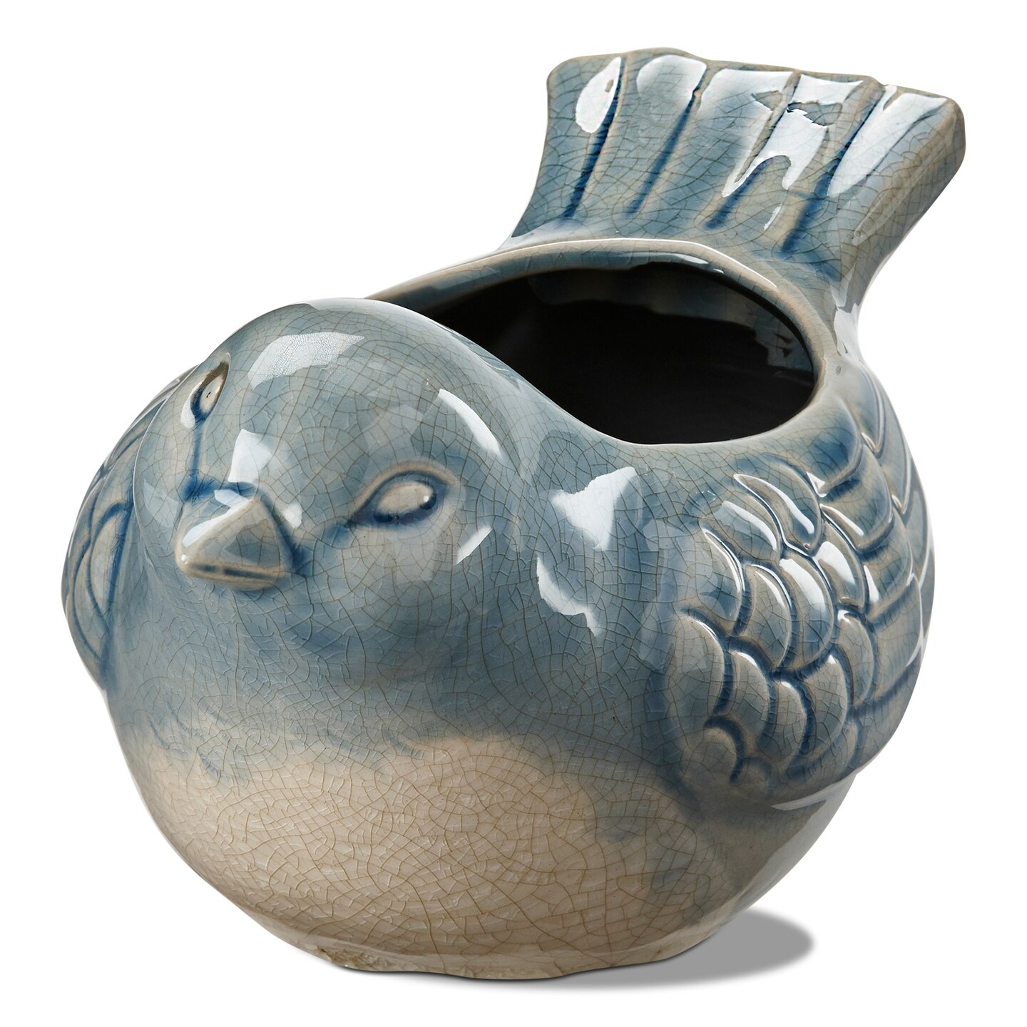 Blue Bird Glazed Terracotta Planter, 5.5L x 4.8W x 9.2H inches, fits up to a 3&#x22; drop in plant.