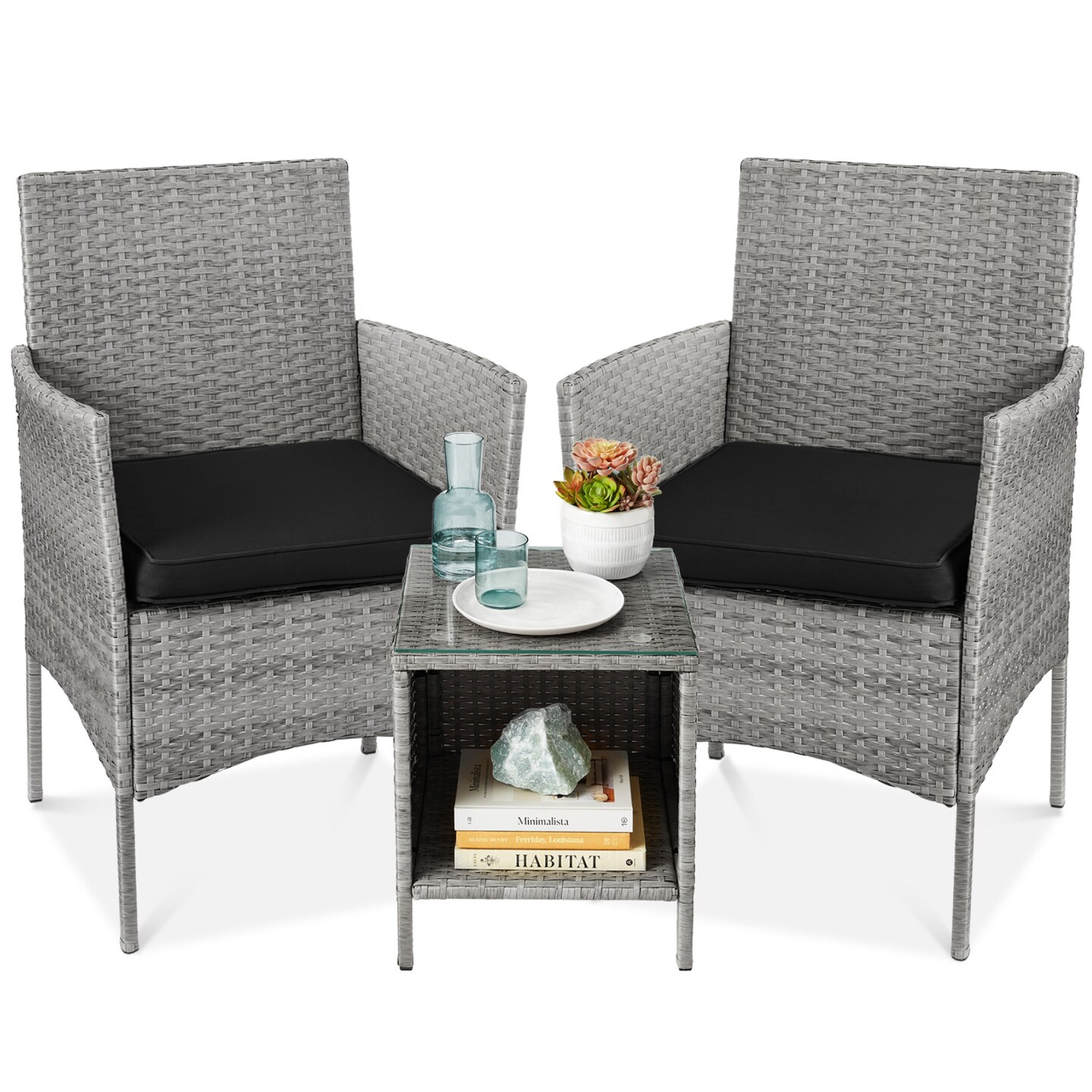 Best Choice Products 3-Piece Outdoor Wicker Conversation Patio Bistro Set, w/ 2 Chairs, Table