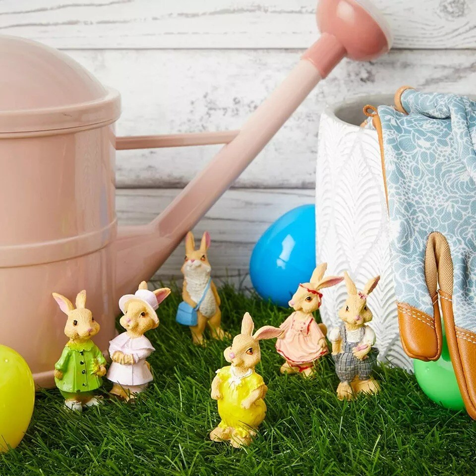 6x Easter Mini Bunny Statues for Spring Party, Garden Decorations 2.2 Inches