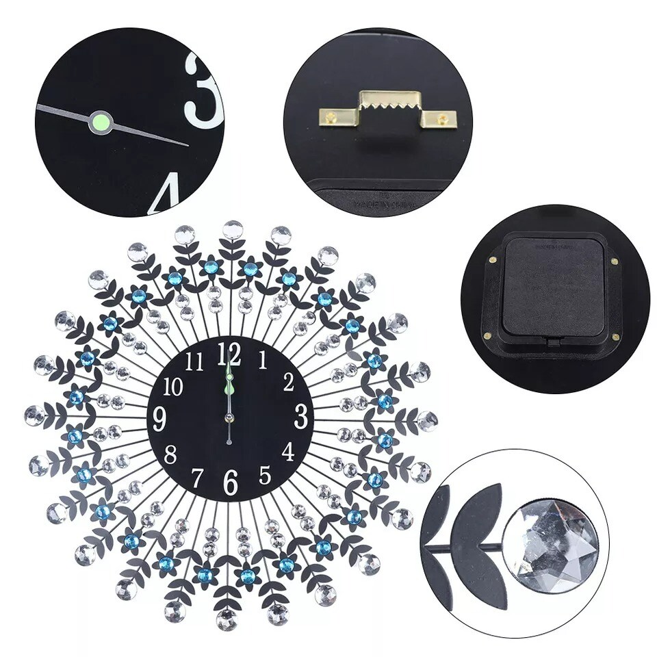 Large 3D Crystal Round Wall Clock Non Ticking Silencer Quartz Movement Clock