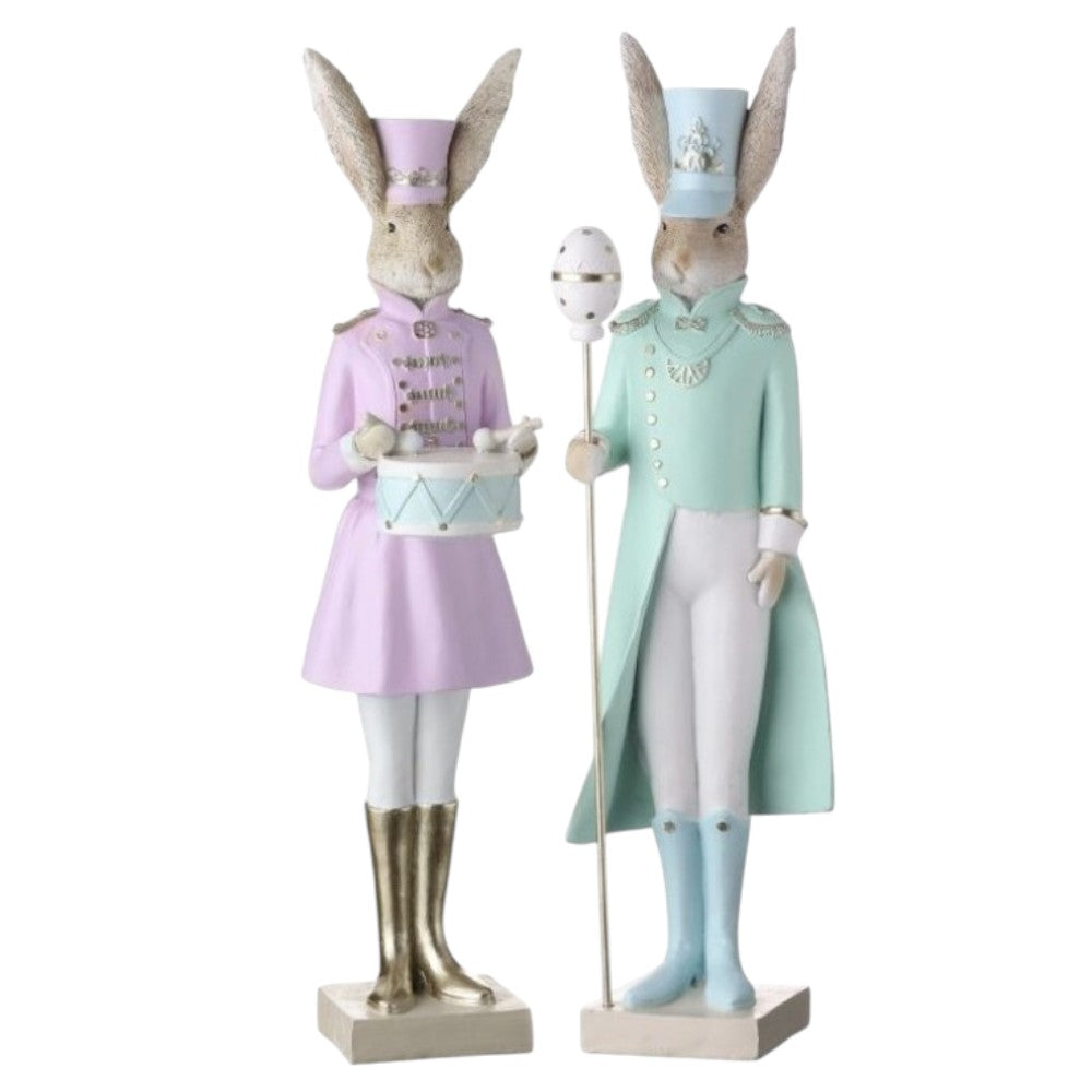 17&#x22; Pastel Easter Bunny Nutcracker Figurines &#x2013; Decorative Spring Soldier Set of 2