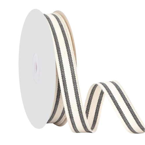 3/8&#x22; Natural Cotton Stripes Ribbon Striped Grosgrain Ribbon Striped Cotton Ivory