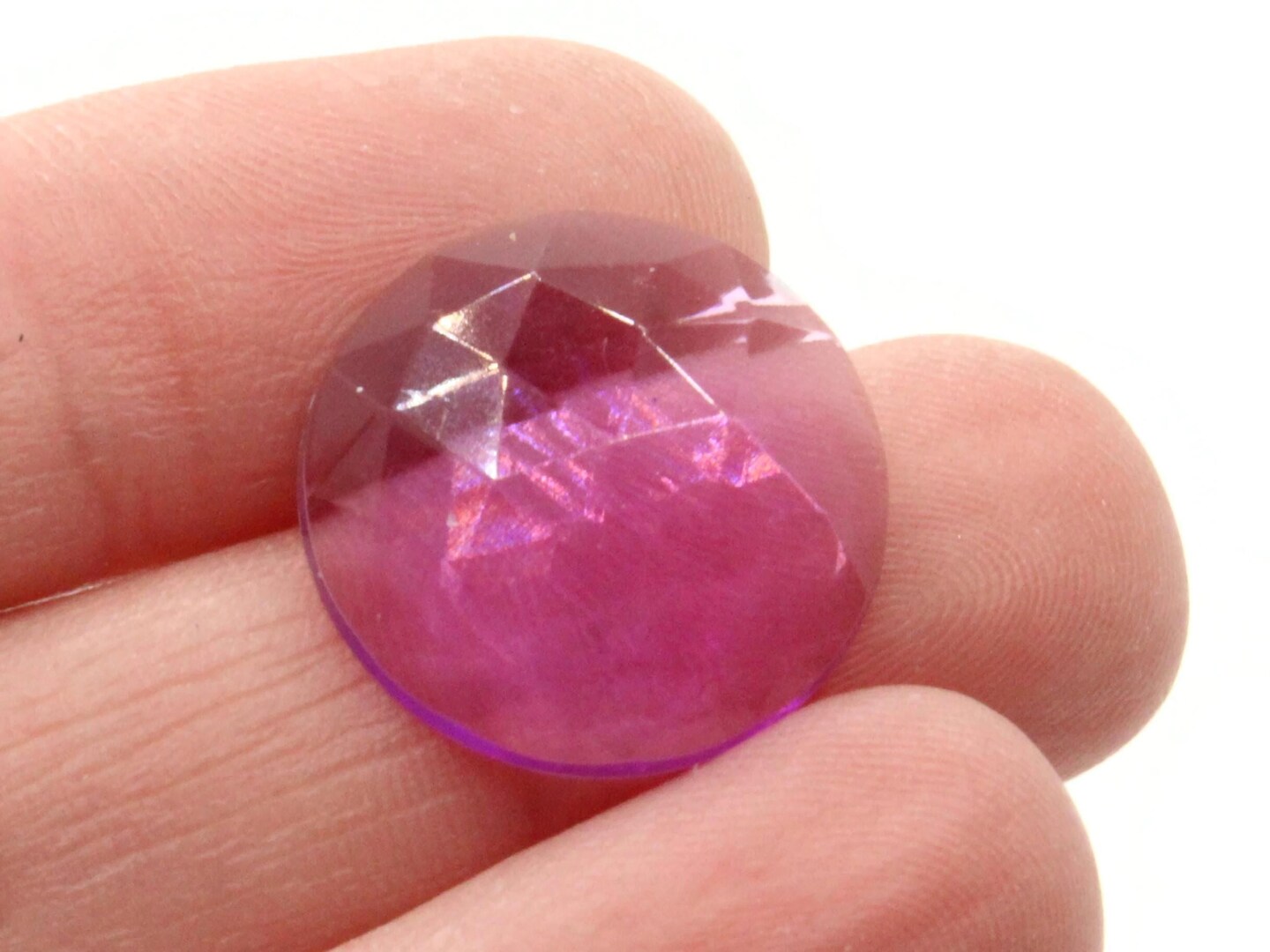 12 19mm Faceted Round Flatback Purple Plastic Vintage Cabochons