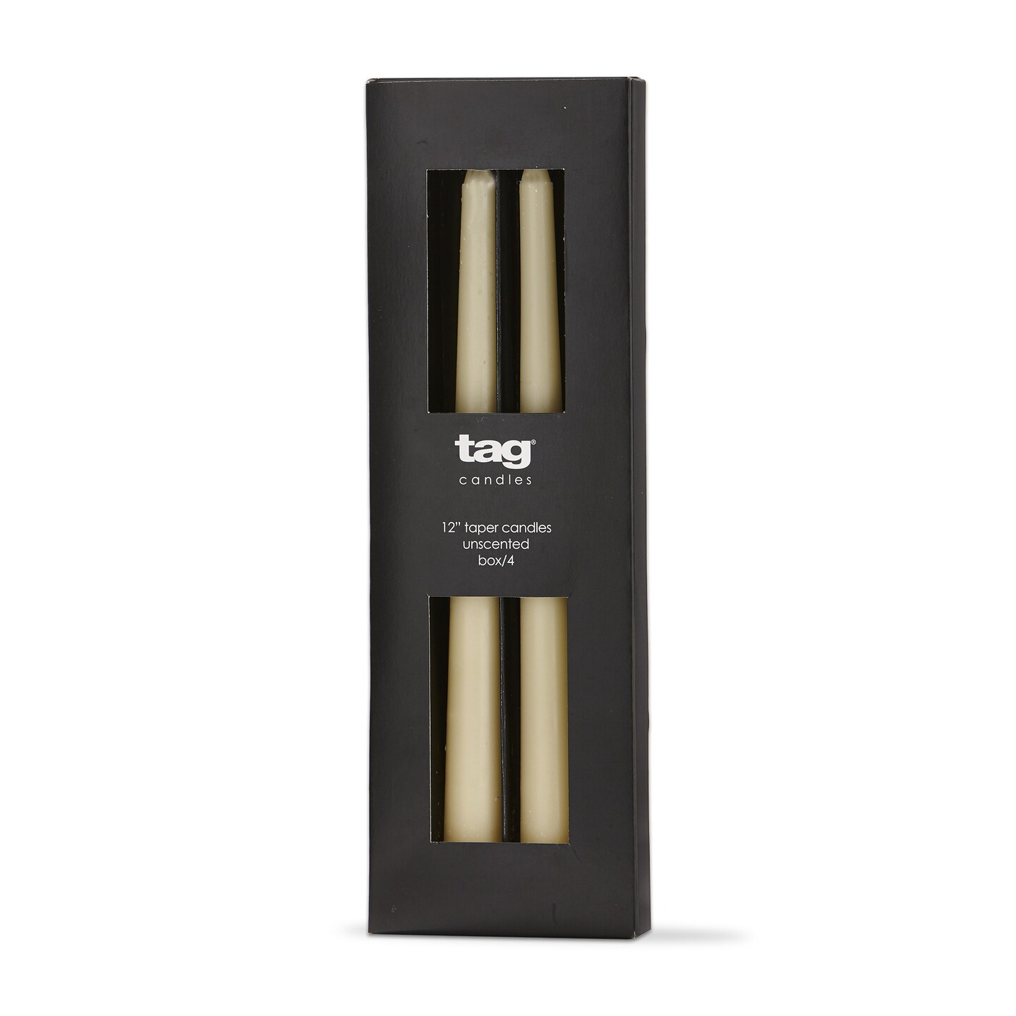 Color Studio 12&#x22; Traditional Taper Unscented Smokeless Paraffin Wax Candle Ivory Set of 4 Burn Time 8 hrs.