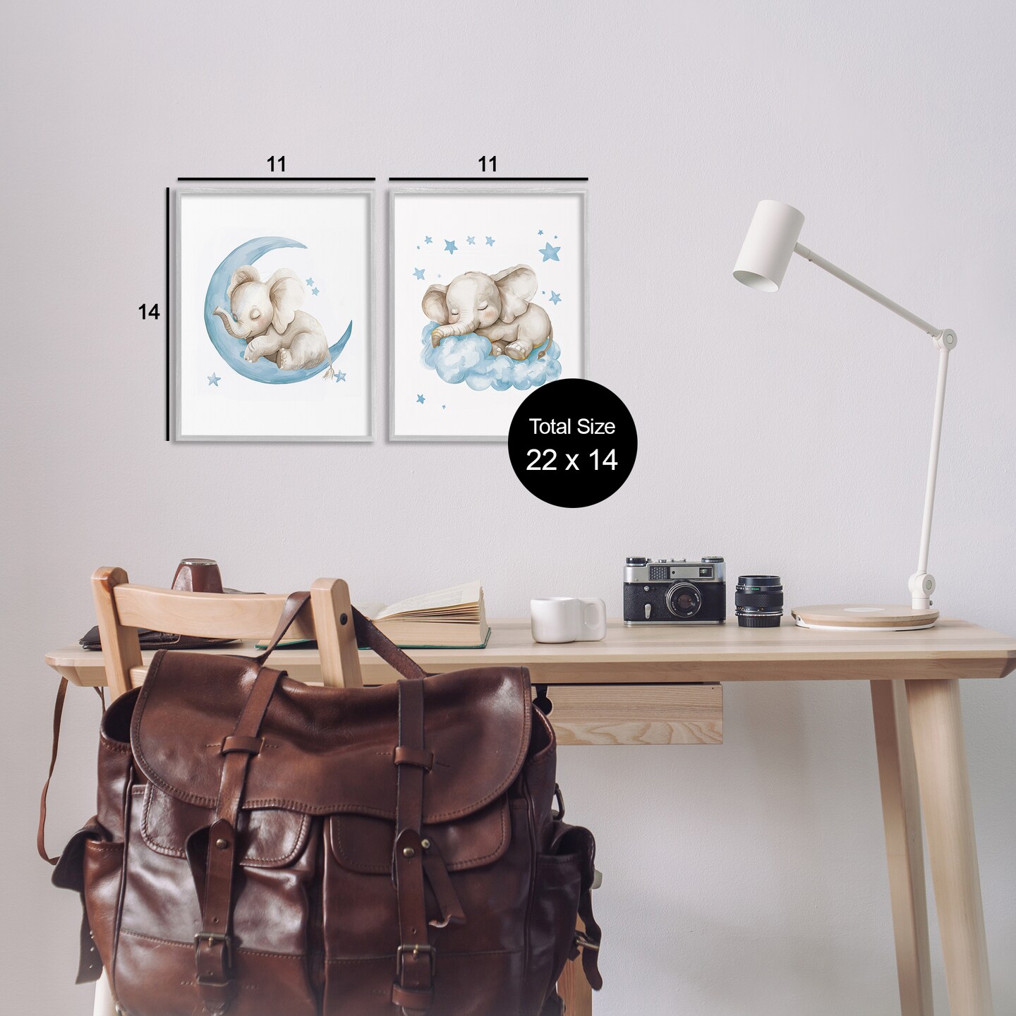 Stupell Industries Blue Sleepy Elephant 2 pc Framed Giclee Wall Art Set Design by LSR Design Studio