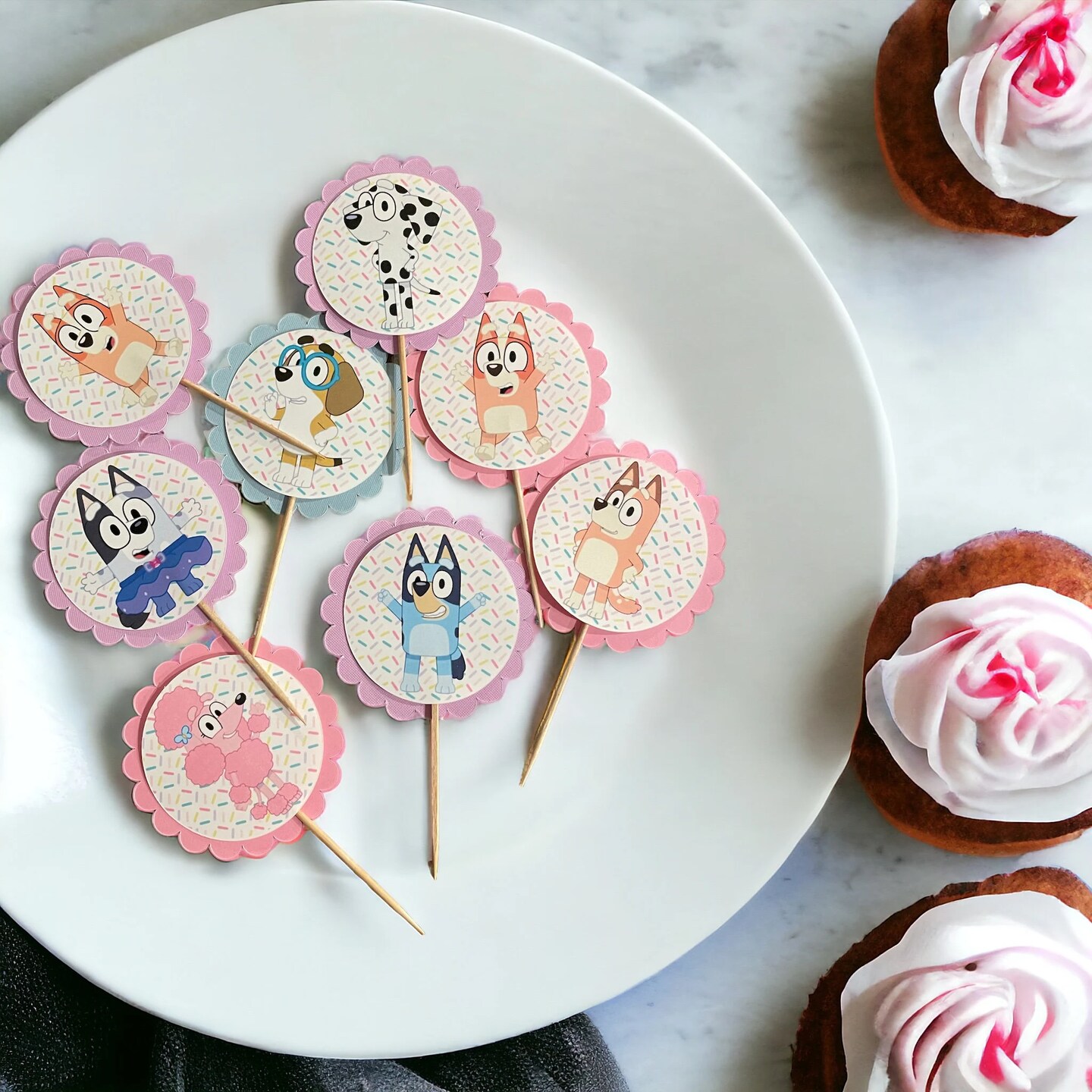 Boho Blue Dog Theme Cupcake Toppers and Optional Shaker Cake Topper - Australian Blue | MakerPlace by Michaels for Free Printable Dog Cupcake Toppers