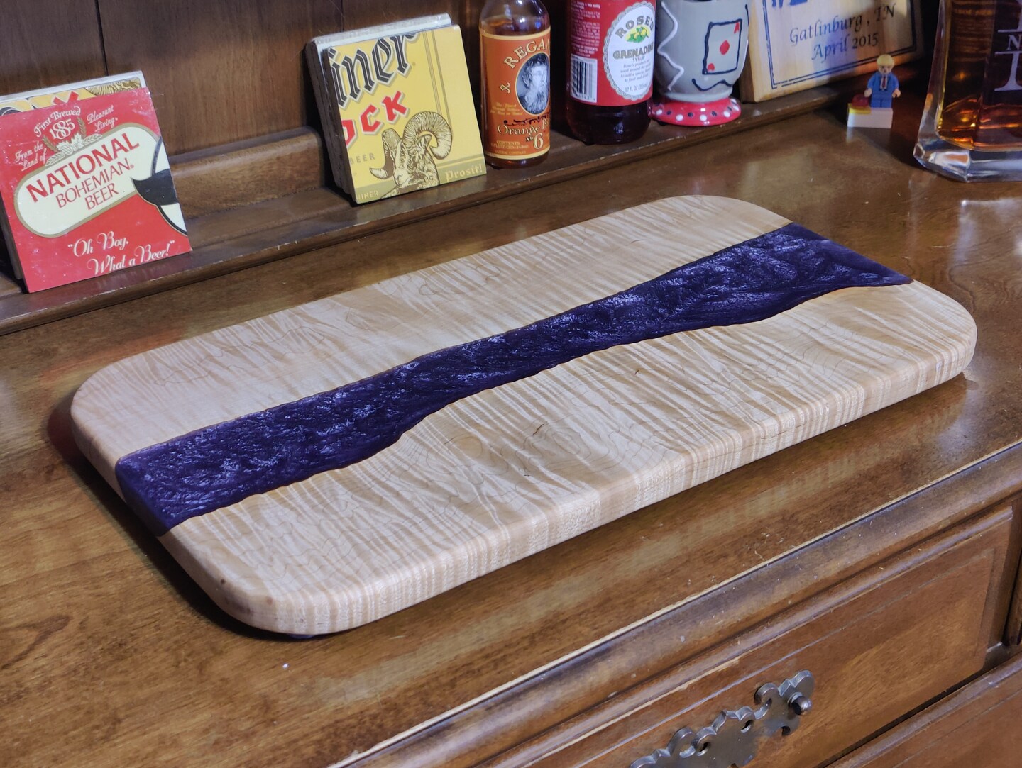 Curly Maple Resin River Charcuterie Tray - Beautiful Table Centerpiece ...