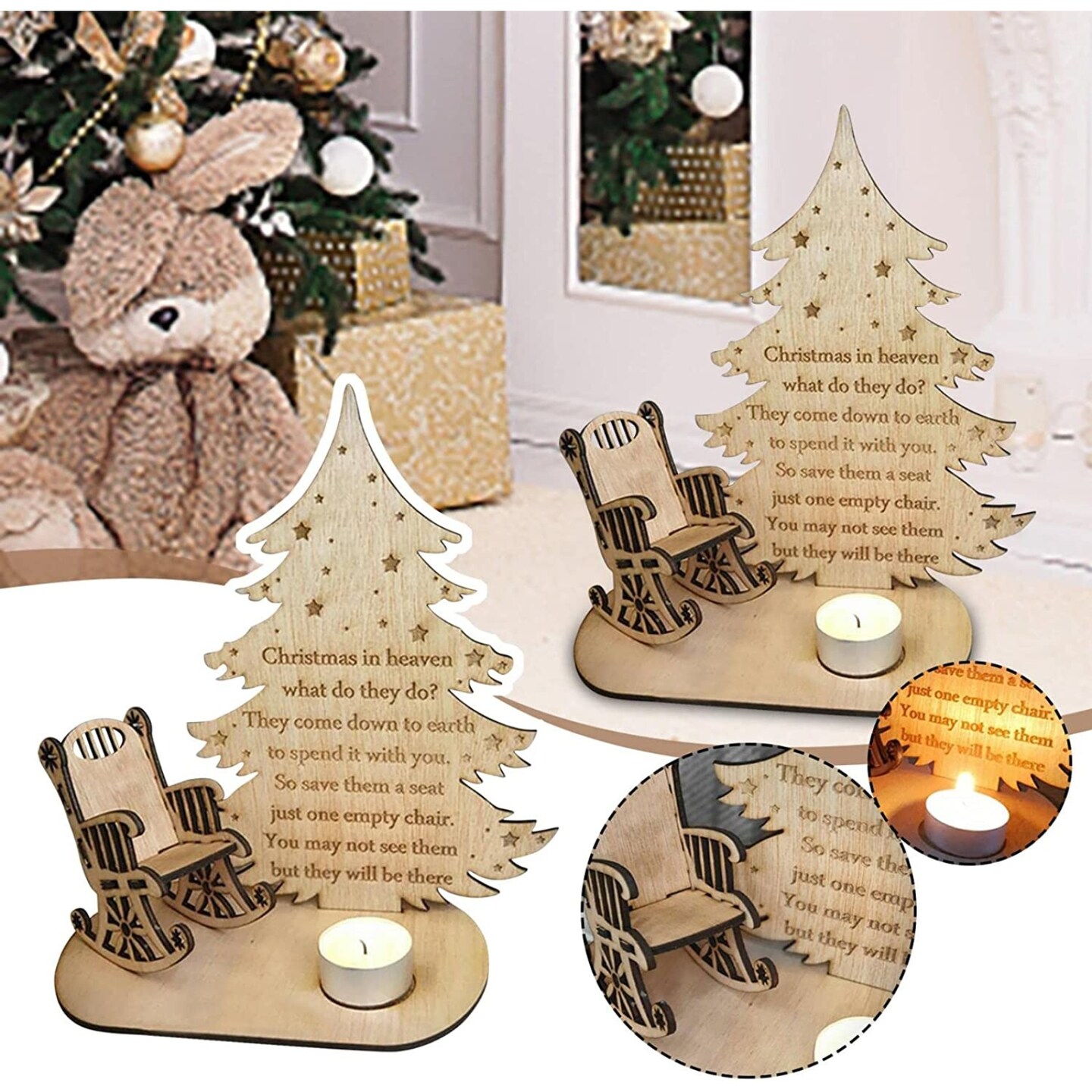 Kitcheniva Christmas in Heaven Poem "Save them a seat" Candle Decor