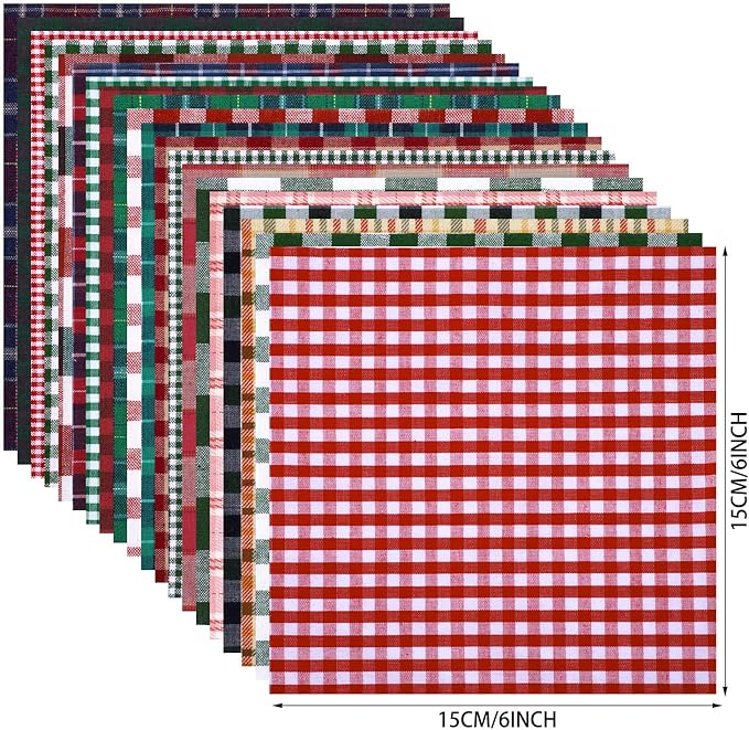 80 Pcs Christmas Cotton Fabric Craft Bundle Squares Christmas Homespun Patchwork Sewing Quilting Fabric Plaid Check Fabric Squares Christmas Holiday Collection 6 x 6 Inch for DIY