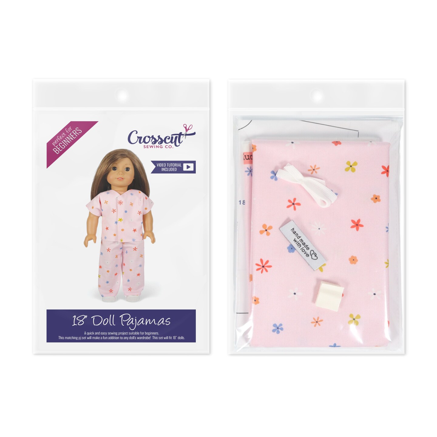 Crosscut Sewing Co.&#xAE; Doll Pajama Sewing Project Kit - Beginner Friendly DIY Sewing Kit
