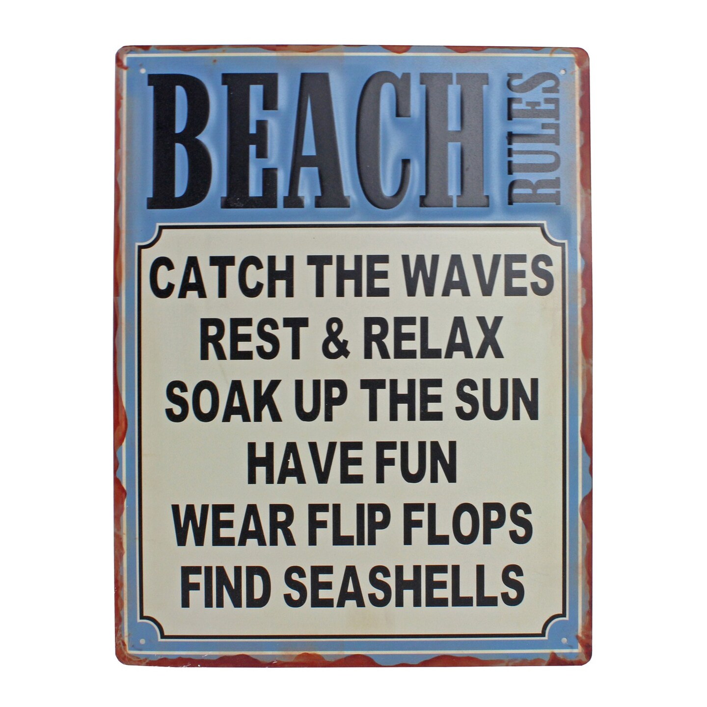 Beach Rules Iron Sign Wall Coastal Plaque Sign Wall Hanging Decor Decoration For The Beach 12 x 15.8 x 0.19 Inches.