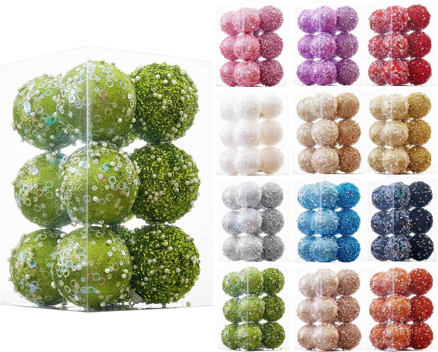 12CT Christmas Ball Ornaments, Green Christmas Ball Decorations Shatterproof Plastic Hanging Pearl Balls for Holiday Party(70mm/2.76&#x22;)