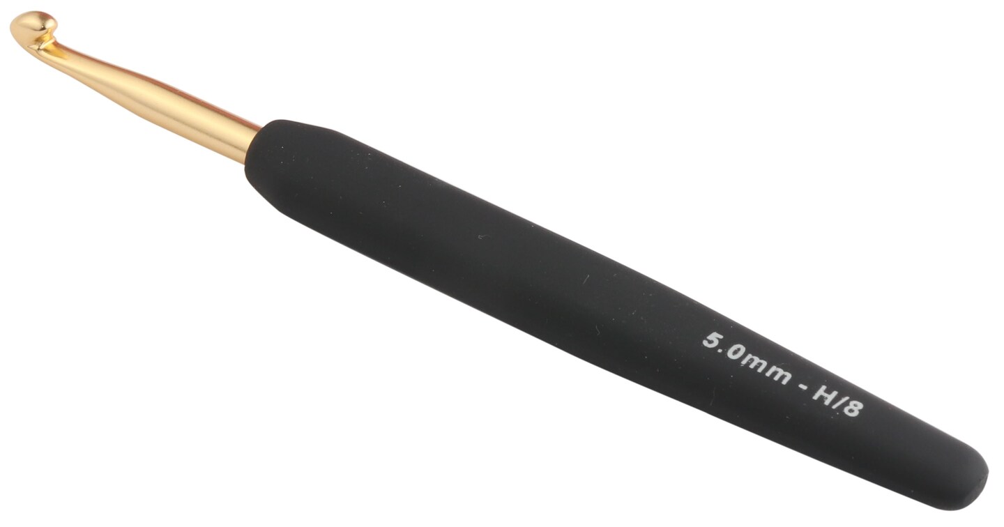 KnitPro Gold Aluminium Crochet Hook W/Black Handle-Size H/5.00mm