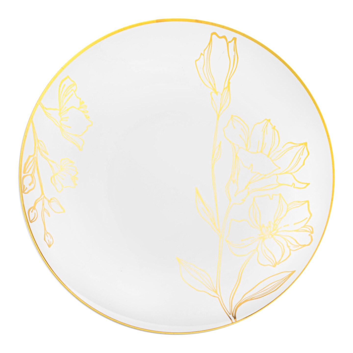 White with Gold Antique Floral Round Disposable Plastic Dinner Plates - 10.25&#x22; (120 Plates)