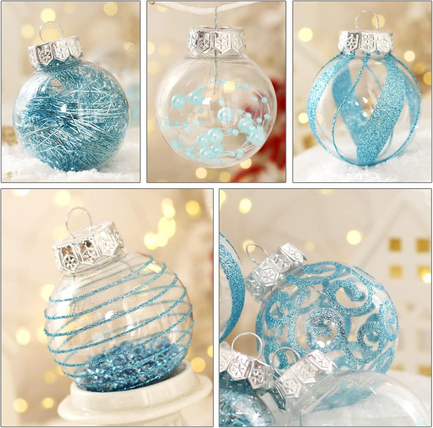 60MM/2.36&#x22; Christmas Ornaments Set, 30pcs Clear Christmas Ornaments Blue Shatterproof Decorative Baubles for Xmas Tree Decorations Crystal Ornament Balls for Wedding Holiday Party Indoor Outdoor Decor