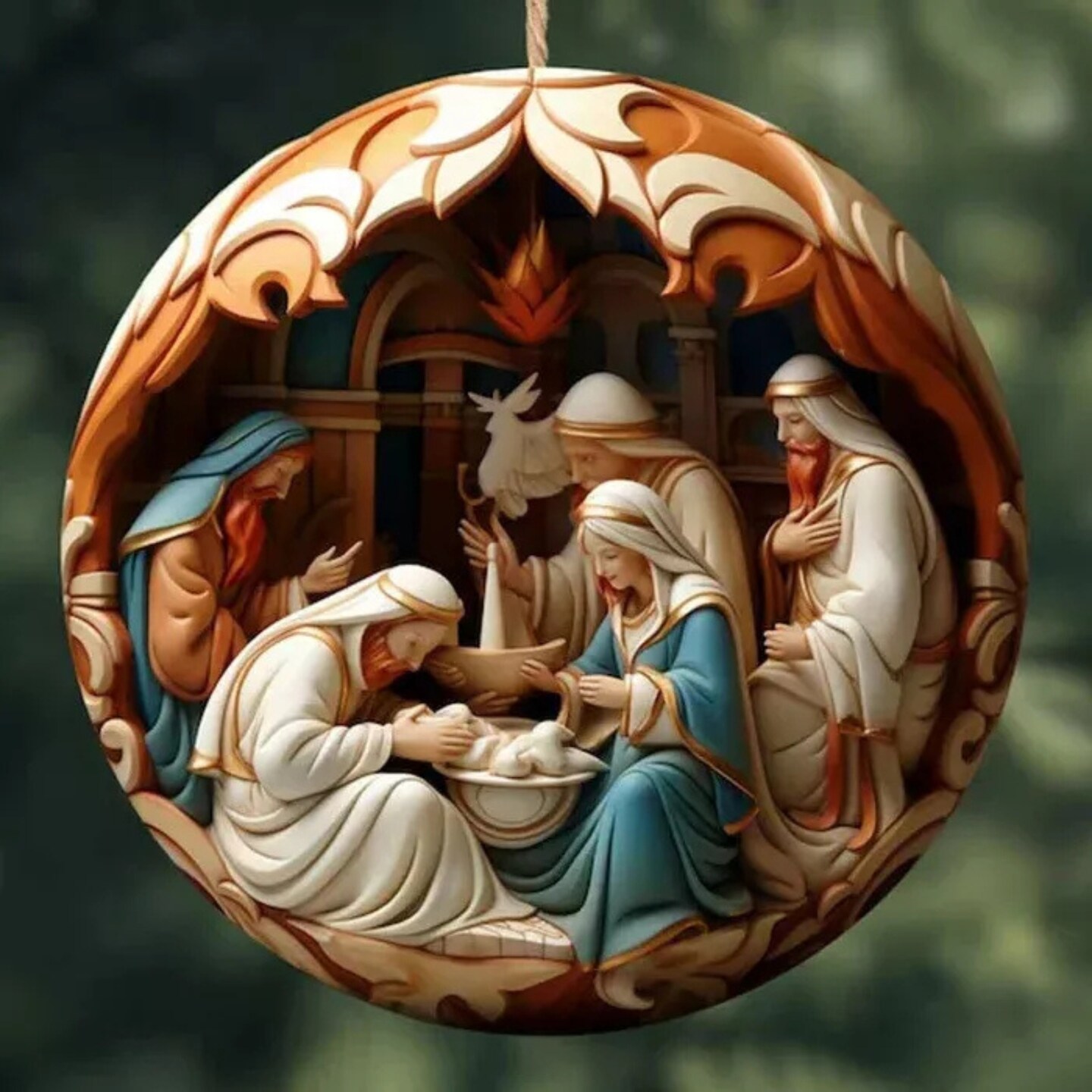 Kitcheniva 2D Wooden Vintage Birth of Jesus Nativity Scene Christmas Ornaments
