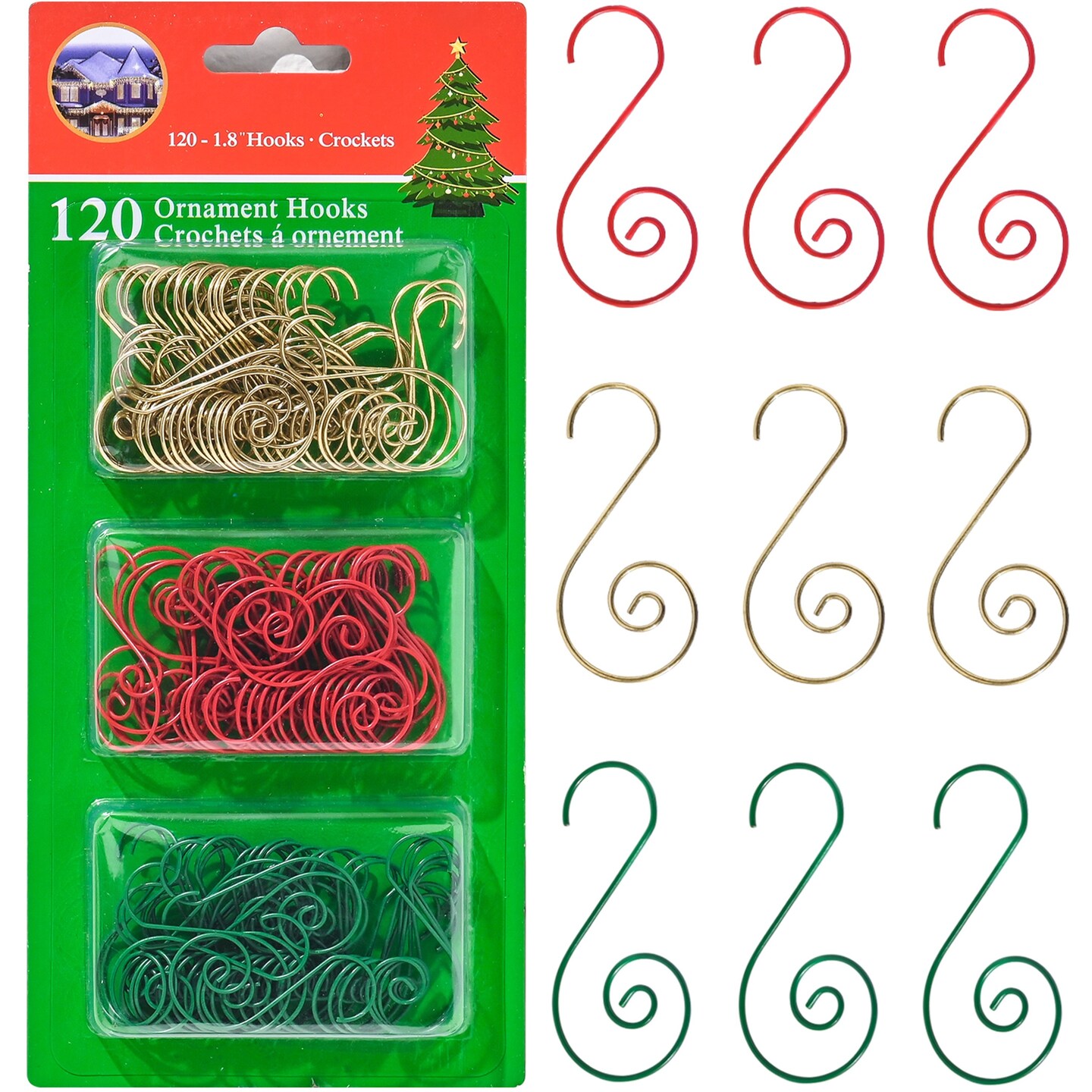 R N&#x27; D Toys Tree Ornament Hooks - Christmas Tree Decorating Metal Wire Hangers for Hanging Decorations &#x2013; Assorted Colors Red, Green and Gold, Pack of 120