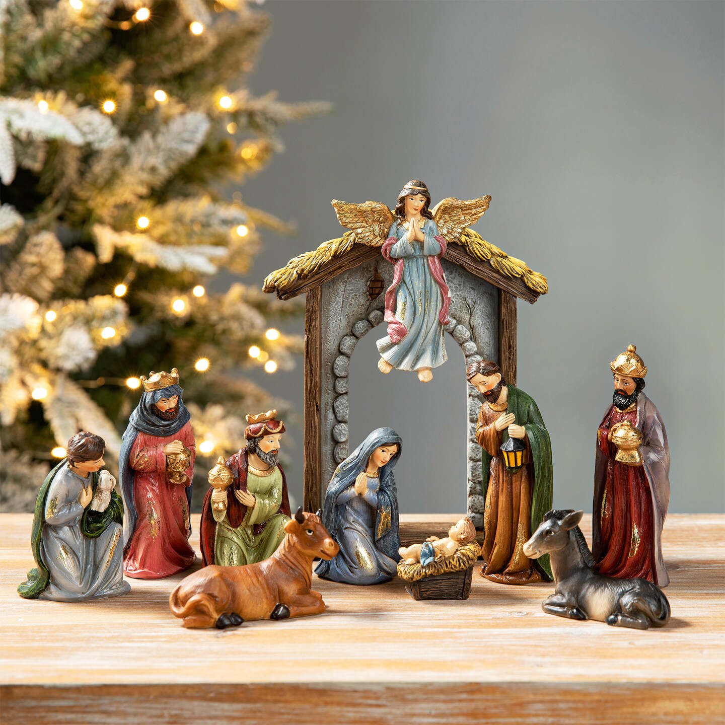 12pcs Oversized Deluxe Blue Resin Nativity Figurine Set