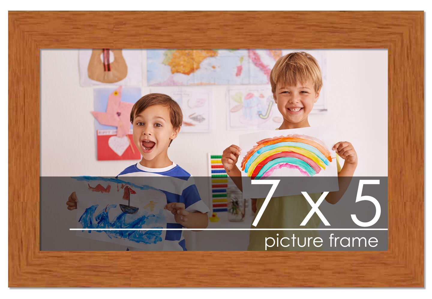 Photo Size Slim Profile Brown Frame - UV Acrylic, Foam Board Backing, Hanging Hardware