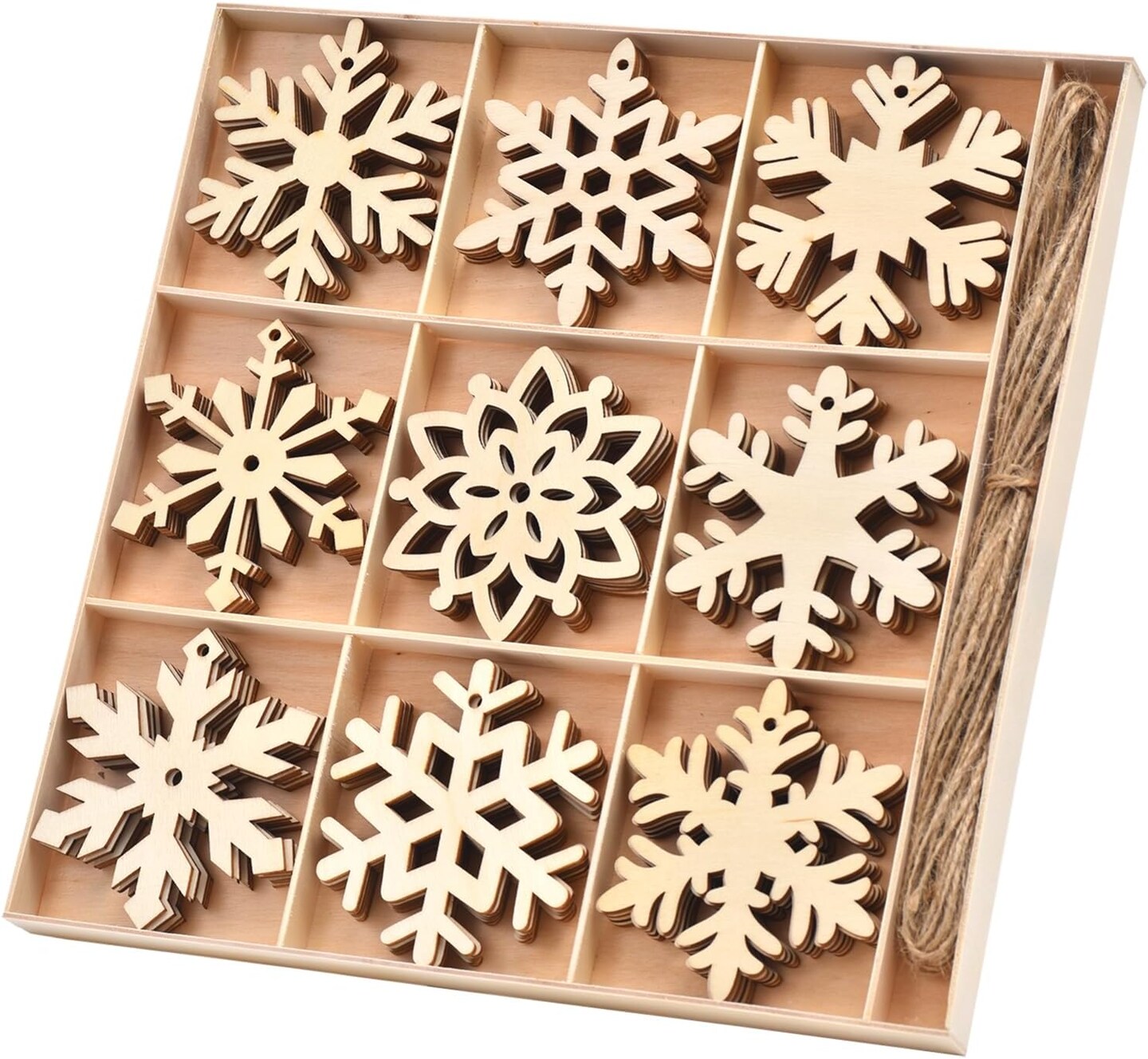Snowflake Ornaments, 54PCs Unfinished Wooden Snowflakes Cutouts for DIY Christmas Decorations, Neutral Christmas Decor, Boho Xmas Tree Hanging Embellishments for Home Office (54 pcs)