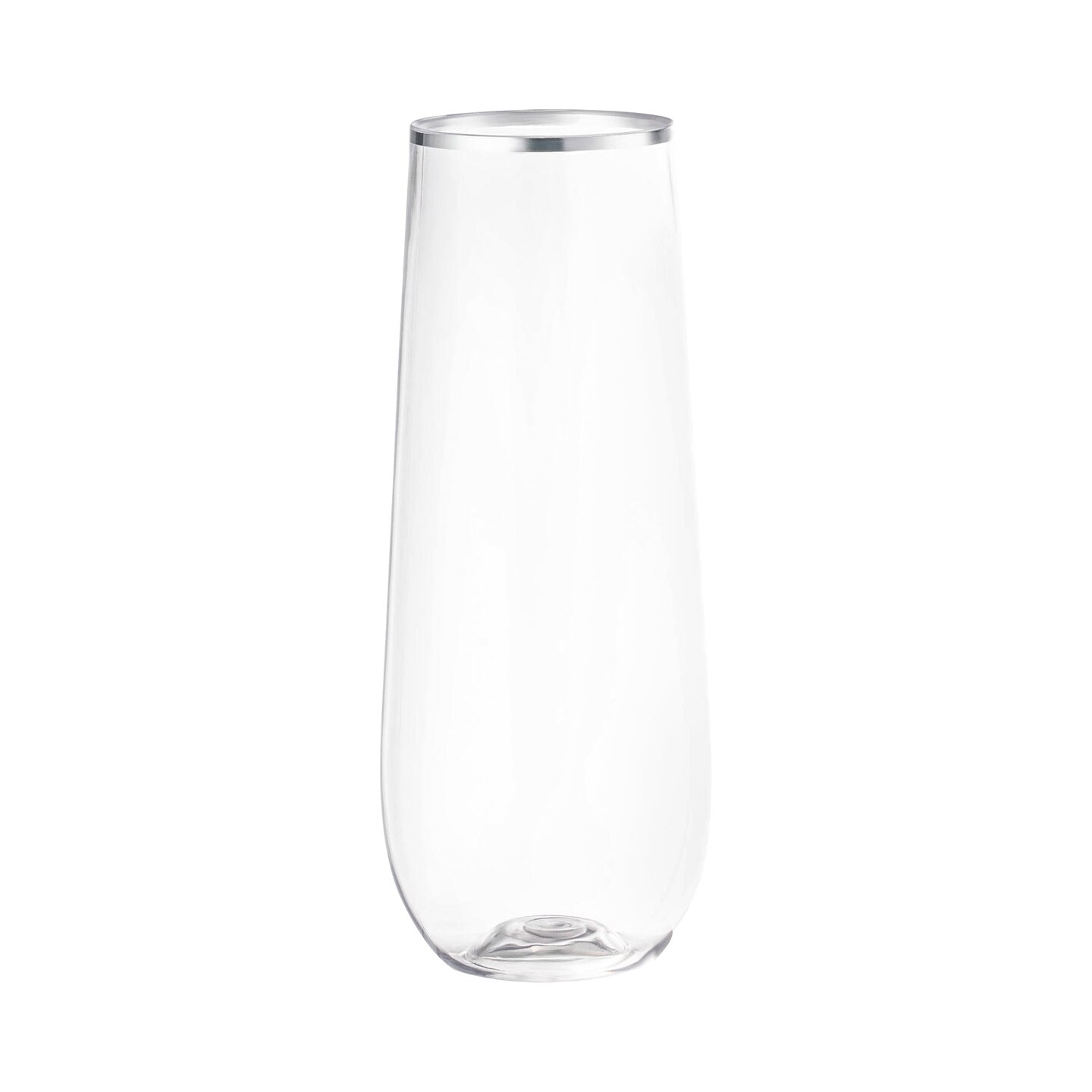 Clear with Silver Stemless Plastic Champagne Flutes - 9 oz. (64 Glasses)