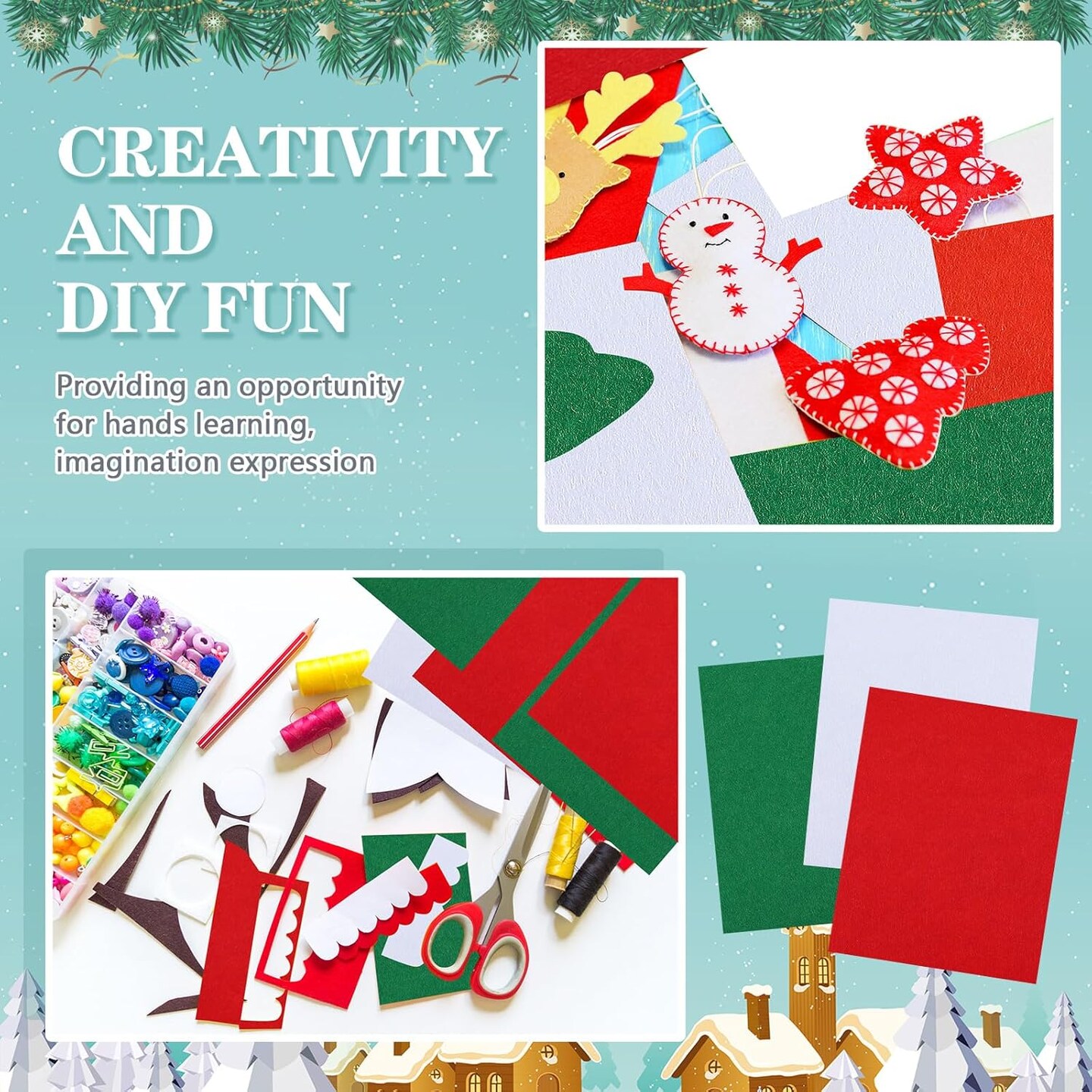 60 Pcs Christmas Felt Sheets 8 x 10 Inch Felt Squares Soft Thick DIY Christmas Colored Felt Pieces for Craft School Kids Art Christmas Decoration Ornaments Projects Gift