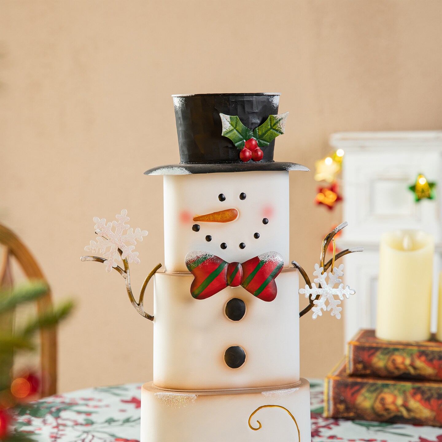 17&#x22;H Metal Stacked Box Snowman Table Decor