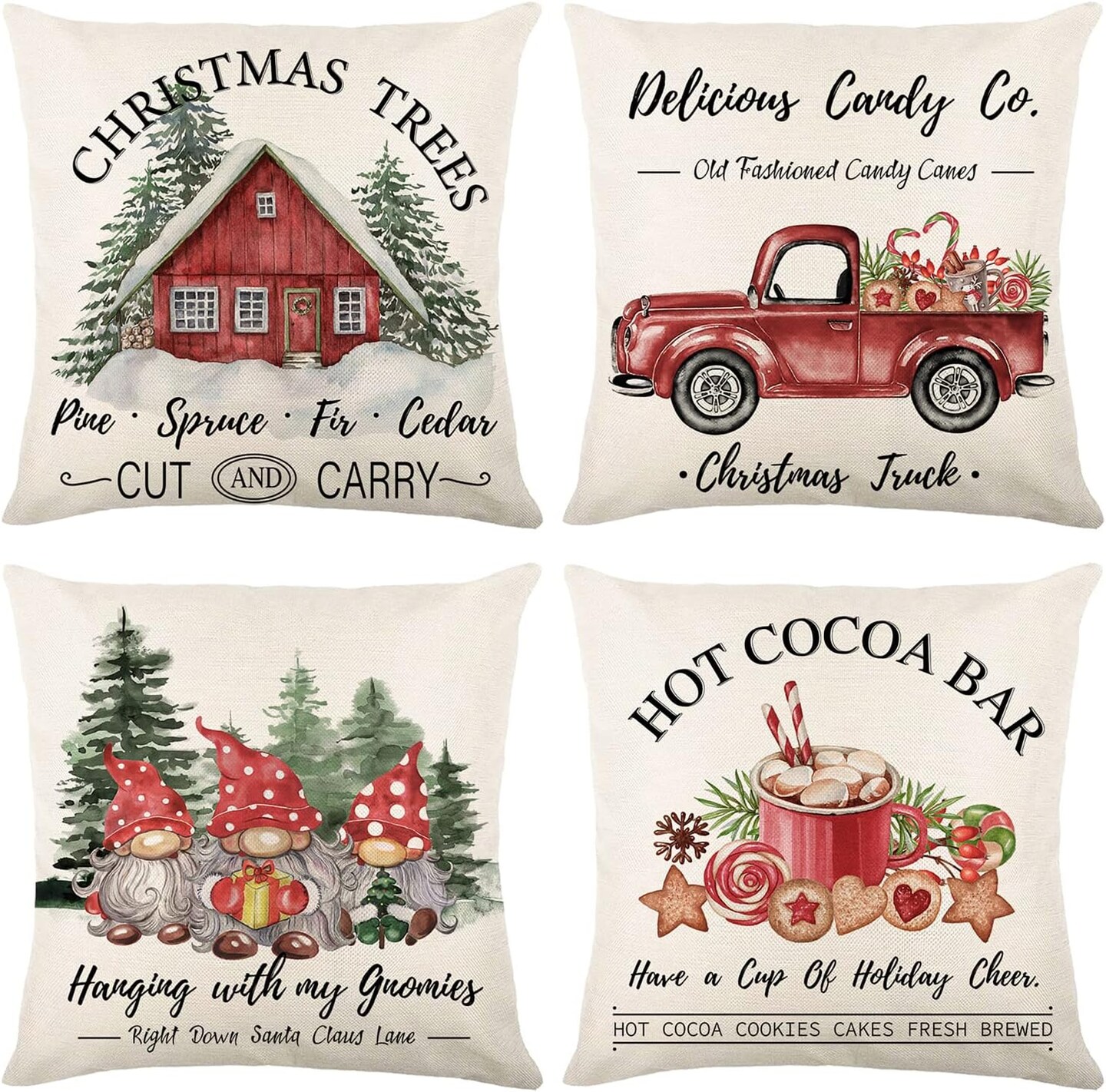 Christmas Throw Pillow Covers 18x18 Set of 4, Merry Christmas Tree