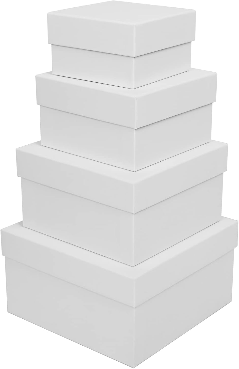 White Gift Boxes for Presents 4 Pack Nesting Gift Boxes with Lids,3.7“-6.4“ Assorted Sizes Square Stackable Boxes for Birthday Wedding Christmas Party Gift Wrapping