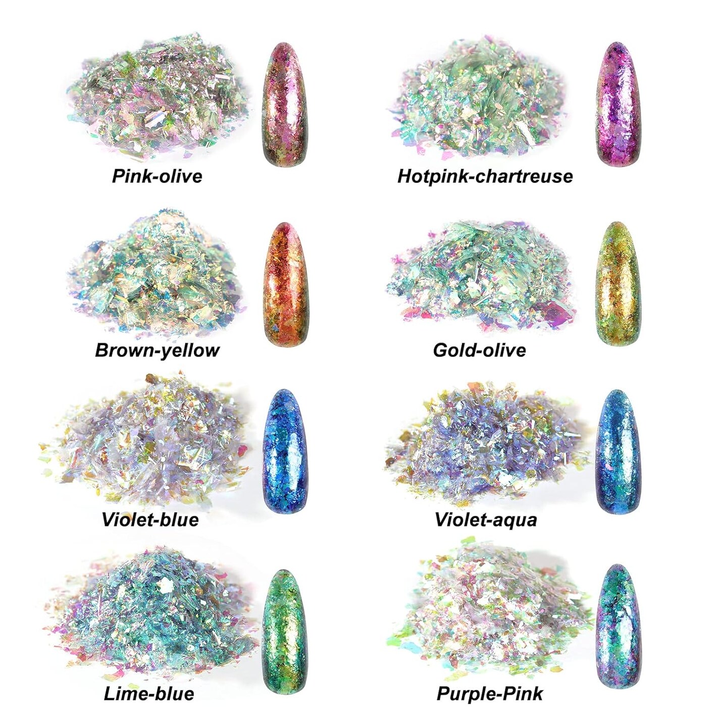 LET&#x27;S RESIN Chameleon Chunky Flakes, Resin Supplies-8 Color Intense Colorshift Pigment Powder For Resin Crafts/Tumblers, Chrome Powder Iridescent Eyeshadow Flakes For Nail Art/Paints/Soap Making