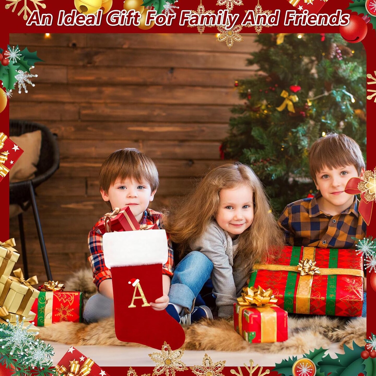 20 Inches Red Velvet with White Super Soft Plush Cuff Monogram Christmas Stockings, Xmas Personalized Embroidered Letter Stockings for Family Holiday Decorations and Xmas Tree Fireplace(S)