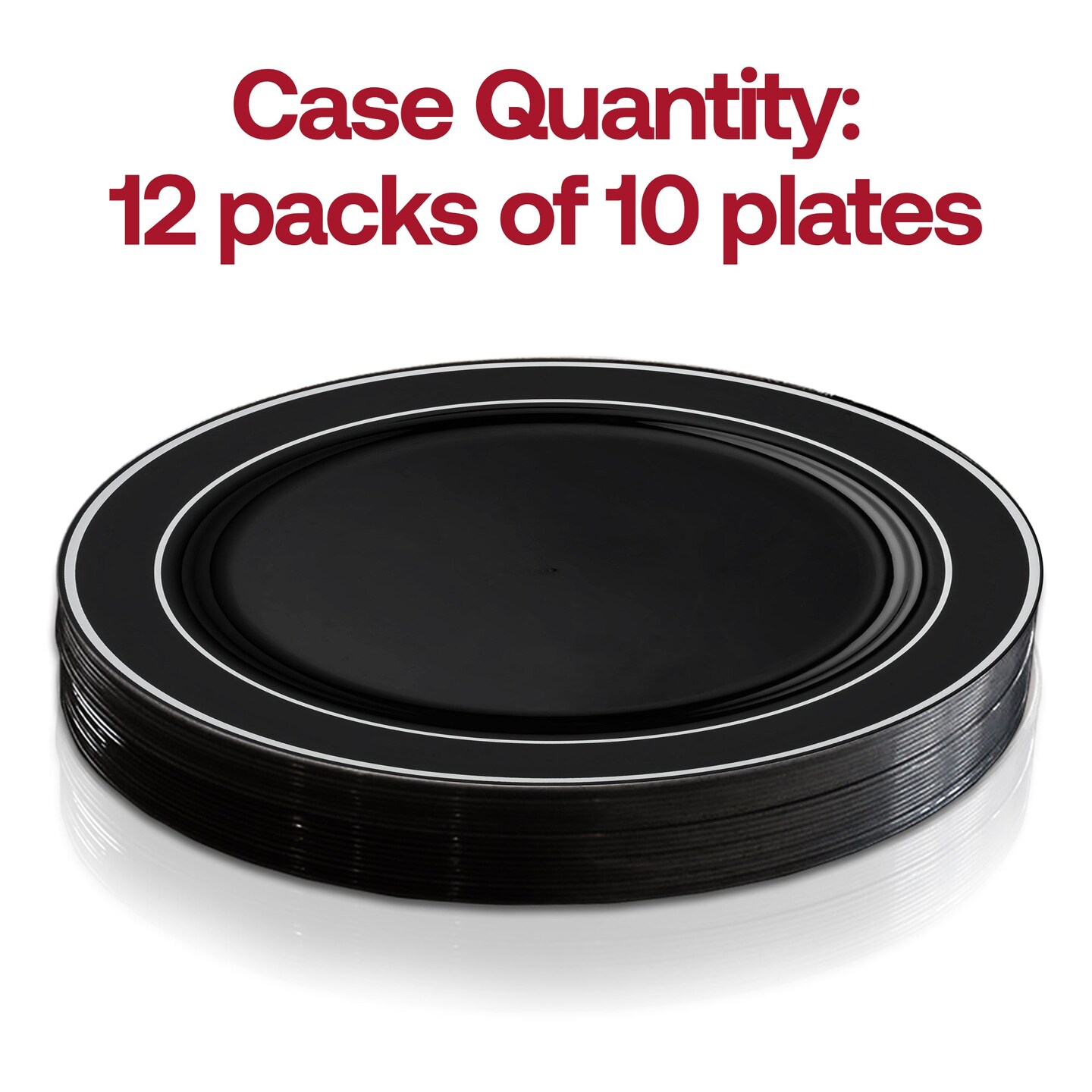 Black with Silver Edge Rim Plastic Appetizer/Salad Plates - 7.5" (120 Plates)