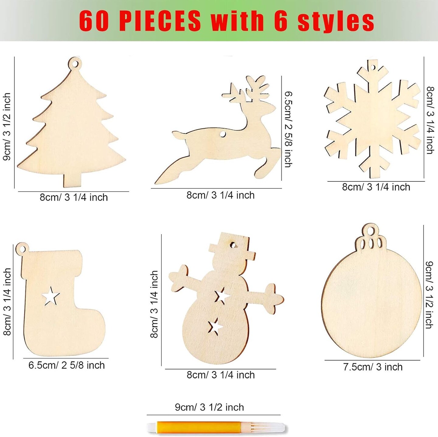 166pcs Wooden Christmas Ornaments Unfinished, Wooden Ornaments to Paint for Christmas Tree Decorations Holiday Hanging Decorations with Bells, Rope and Colorful Makers