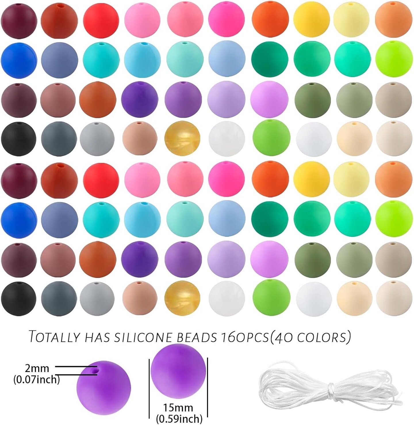 Silicone Beads 40 Colors 15mm Round Silicone Beads Bulk, Focal Beads Loose Rubber Beads for Jewelry Bracelet Necklace Keychain DIY Craft Making Decoration&#xFF08;160Pcs&#xFF09;