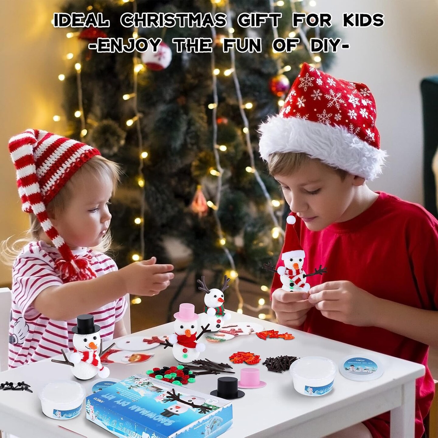 9 Pack Christmas Snowman DIY Craft Kit Build Snowman Decorating Kit Modeling Clay Snowman Making Kit Holiday Gift Winter Toys for Xmas Party Home Supplies