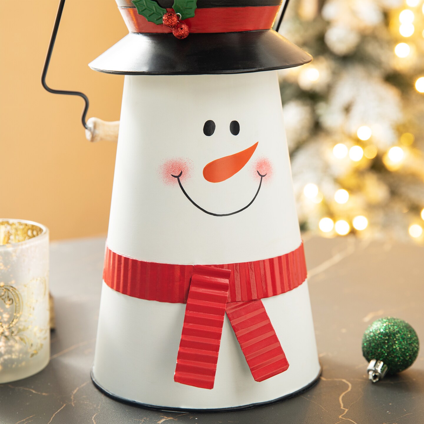 19.50&#x22;H Metal Snowman Decorative Bucket