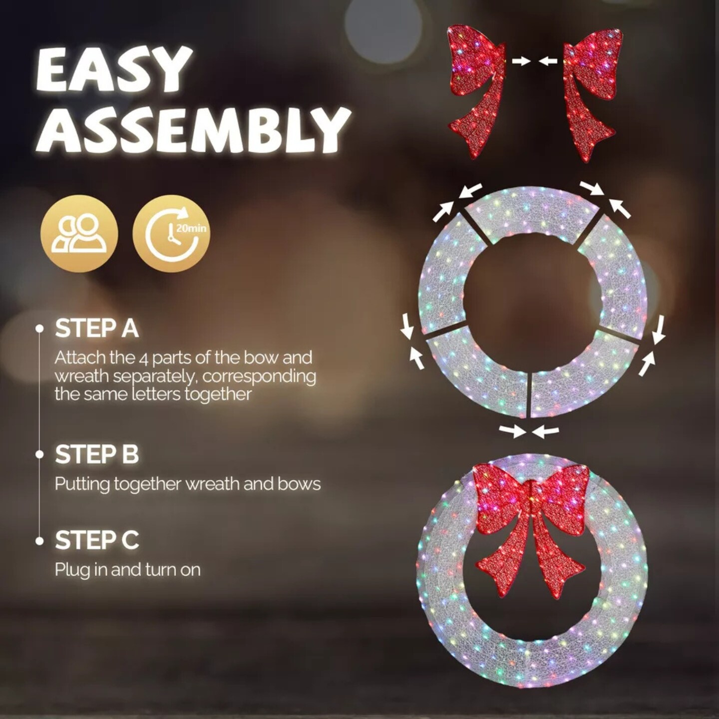 Kitcheniva Pre-Lit Outdoor Christmas Wreath With LED Lights 48&#x22;