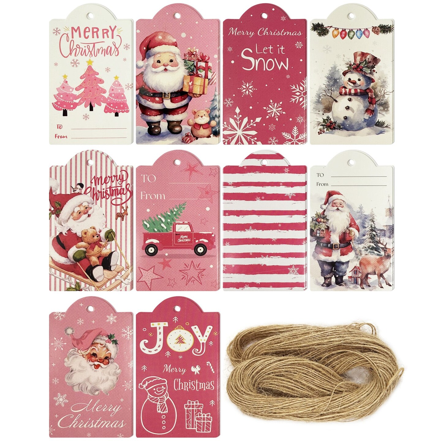 Wrapables Festive Fun Christmas Holiday Gift Tags for Gift-Wrapping, Labeling, Package Decoration with Jute String (60pcs), Pretty in Pink