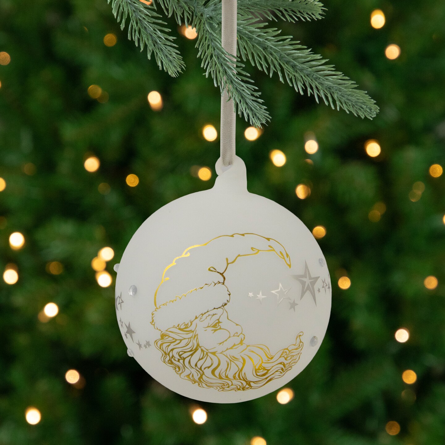 Northlight Moon Santa &#x27;Dreams Come True&#x27; Frosted Glass Christmas Ornament - 4.5&#x22; - White