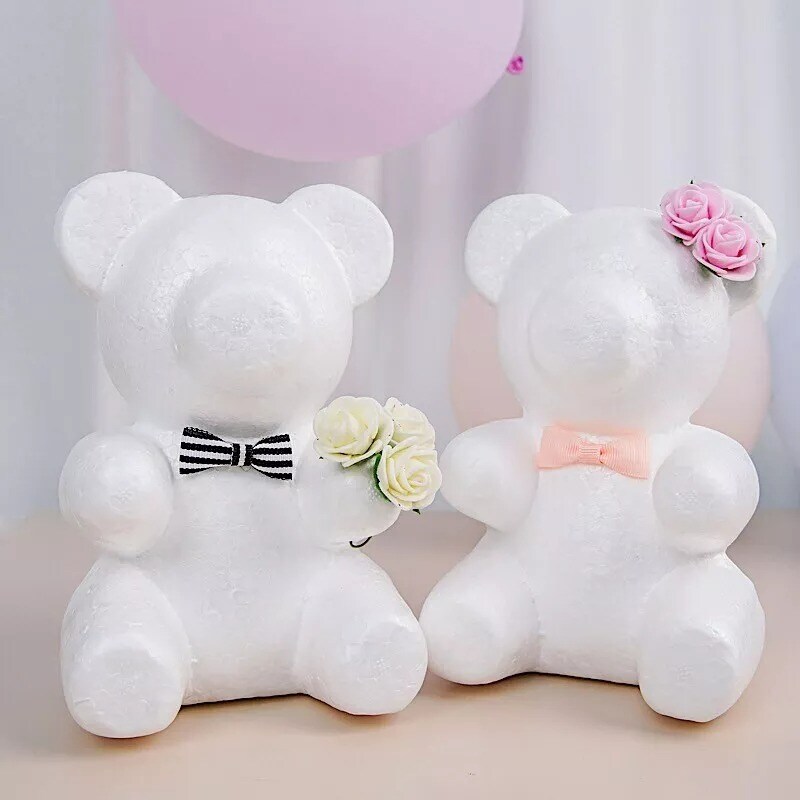 2 White 7&#x22; STYROFOAM BEAR 3D Animal Model DIY Craft Decoration Party Supplies