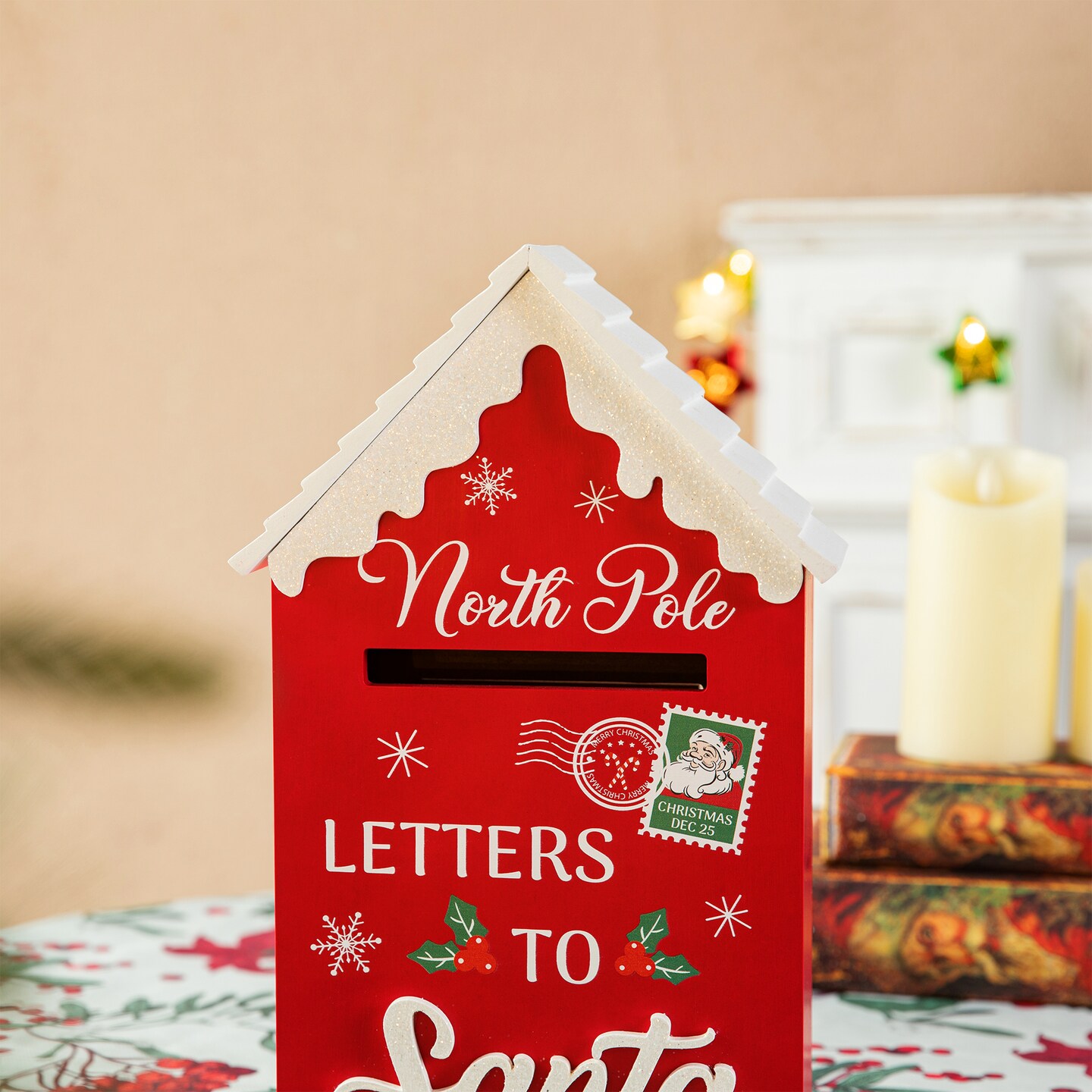 14&#x27;&#x27;H Christmas Wooden Mailbox Table Decor