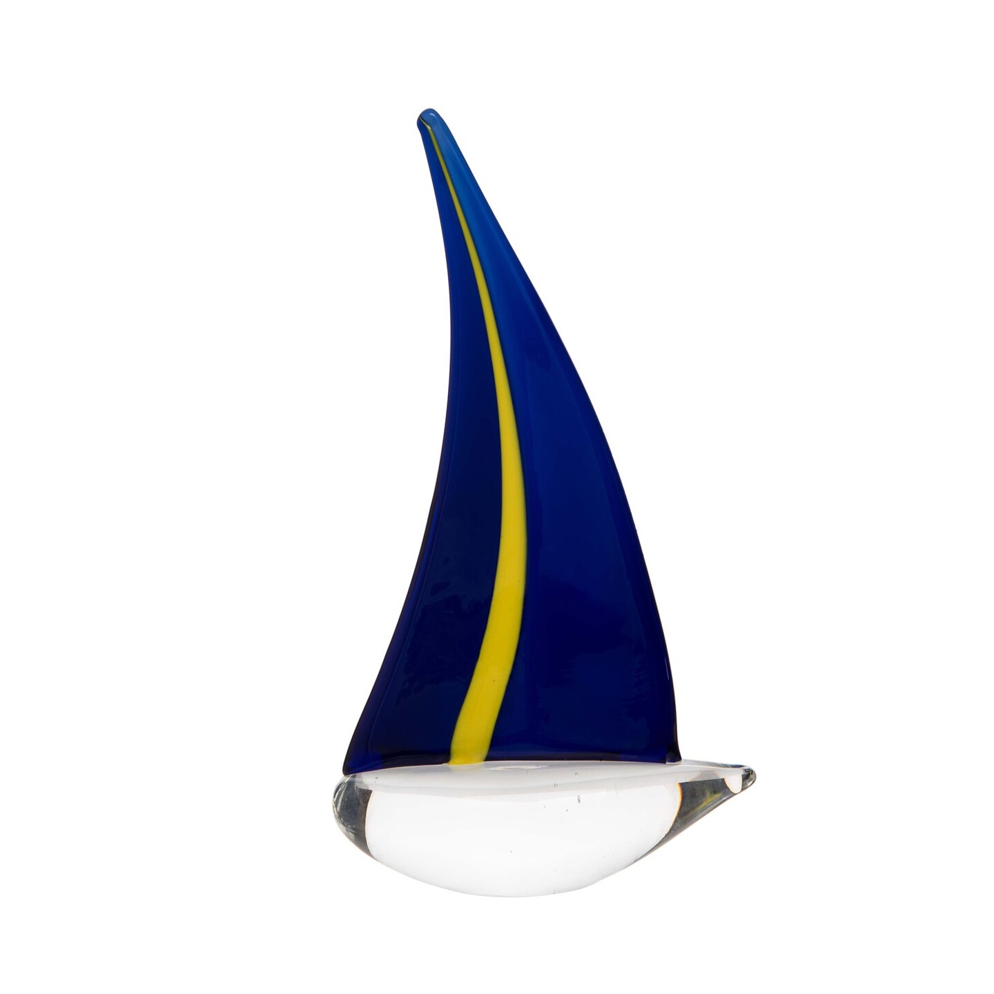 8.4&#x22; Glass Blue &#x26; Yellow Decorative Sailboat Figurine for Home &#x26; Tabletop