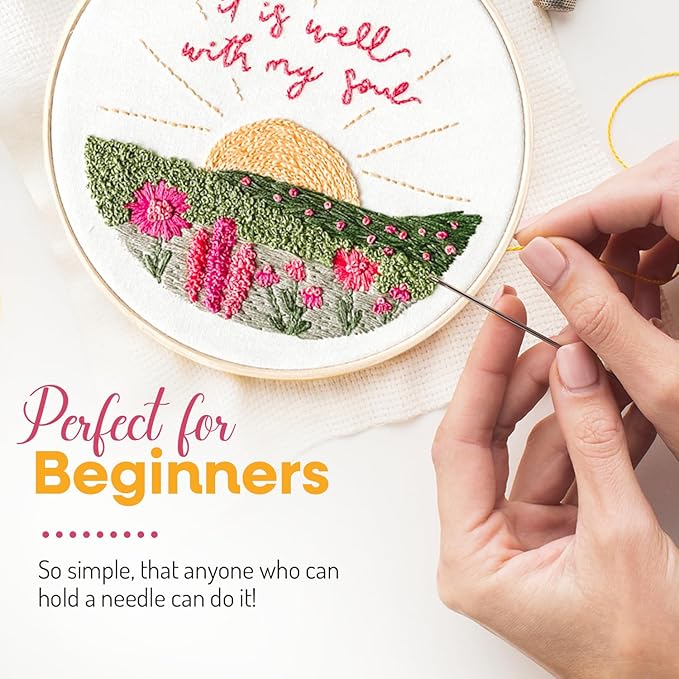 Embroidery Hoop, Easy Embroidery Kit for Beginners and Adults, Full Embroidery Hoop Kit with Needles and Thread Included (It is Well)