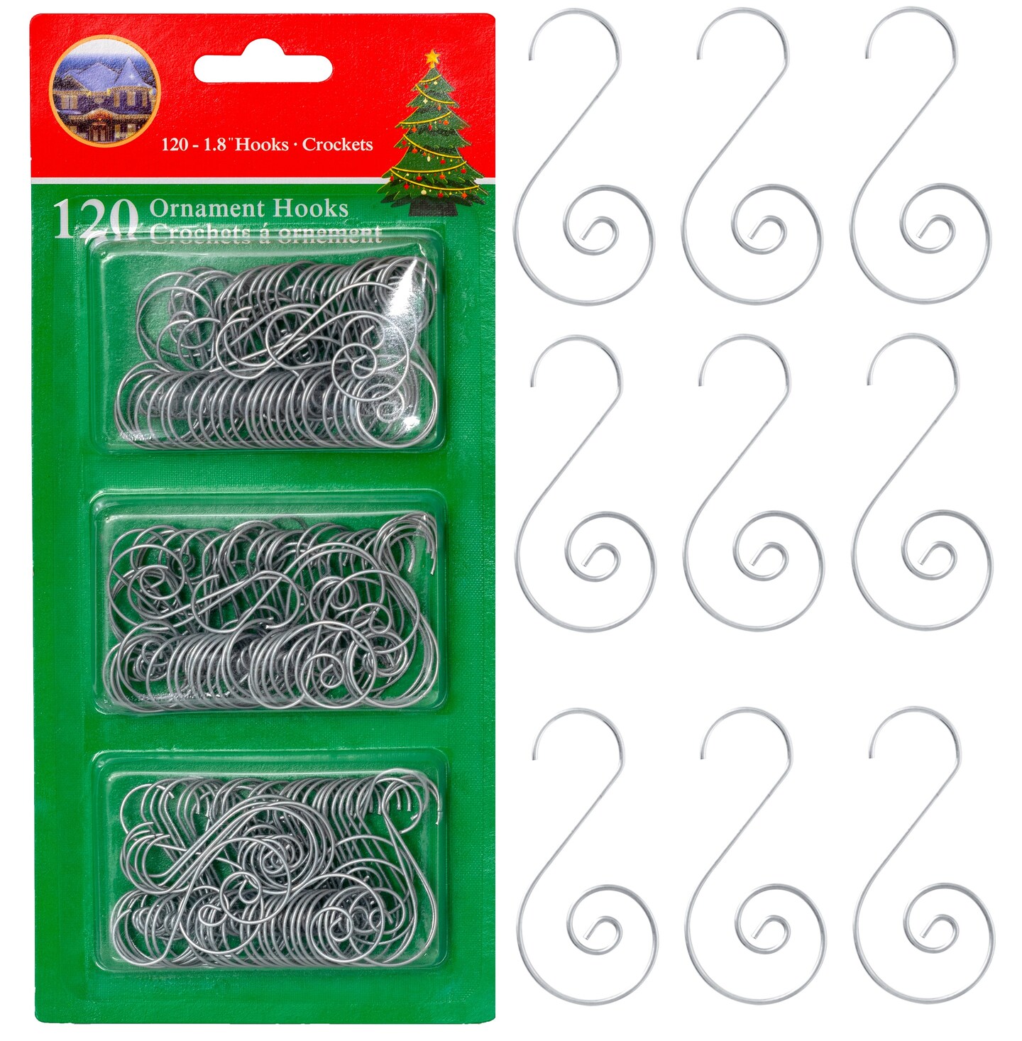 R N&#x27; D Toys Silver Tree Ornament Hooks - Christmas Tree Silver Decorating Metal Wire Hangers for Hanging Decorations - Pack of 120