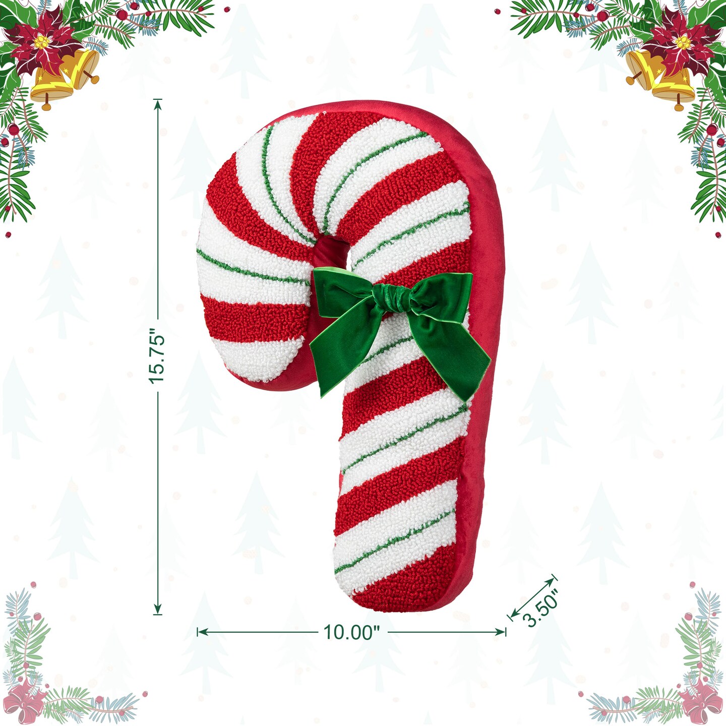 15.75&#x22;H Hooked Christmas Candy Cane Shaped Pillow