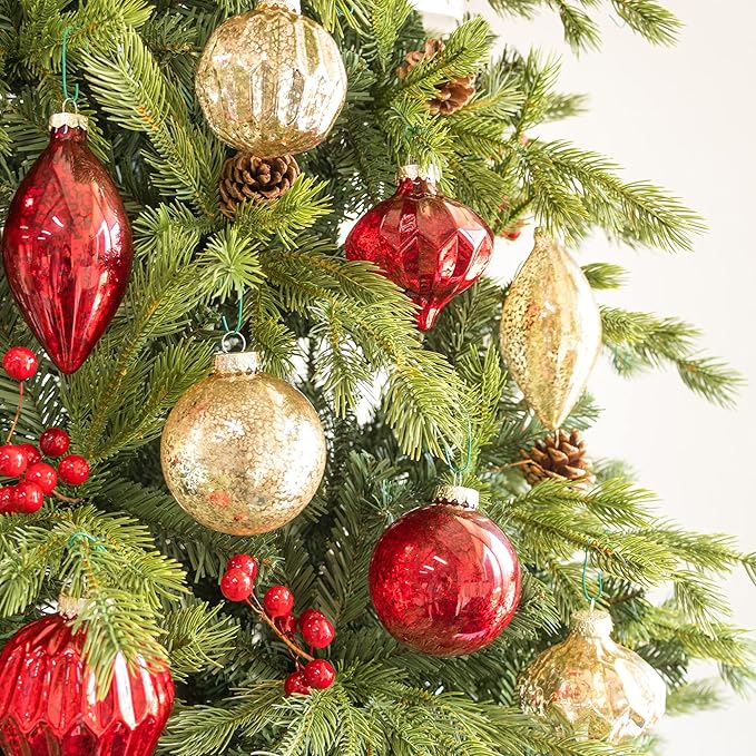 Set of 8 Champagne Gold Hanging Christmas Balls Finials for Christmas Tree Decoration Holiday D&#xE9;cor