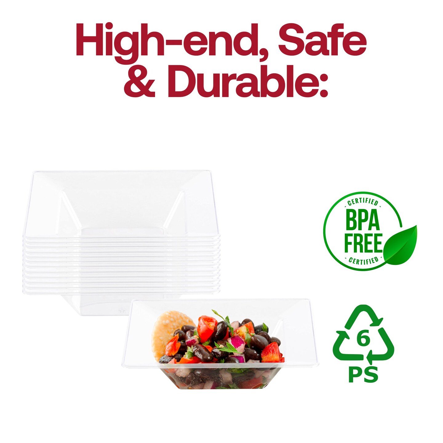 Clear Square Plastic Soup Bowls - 12 oz. (120 Bowls)