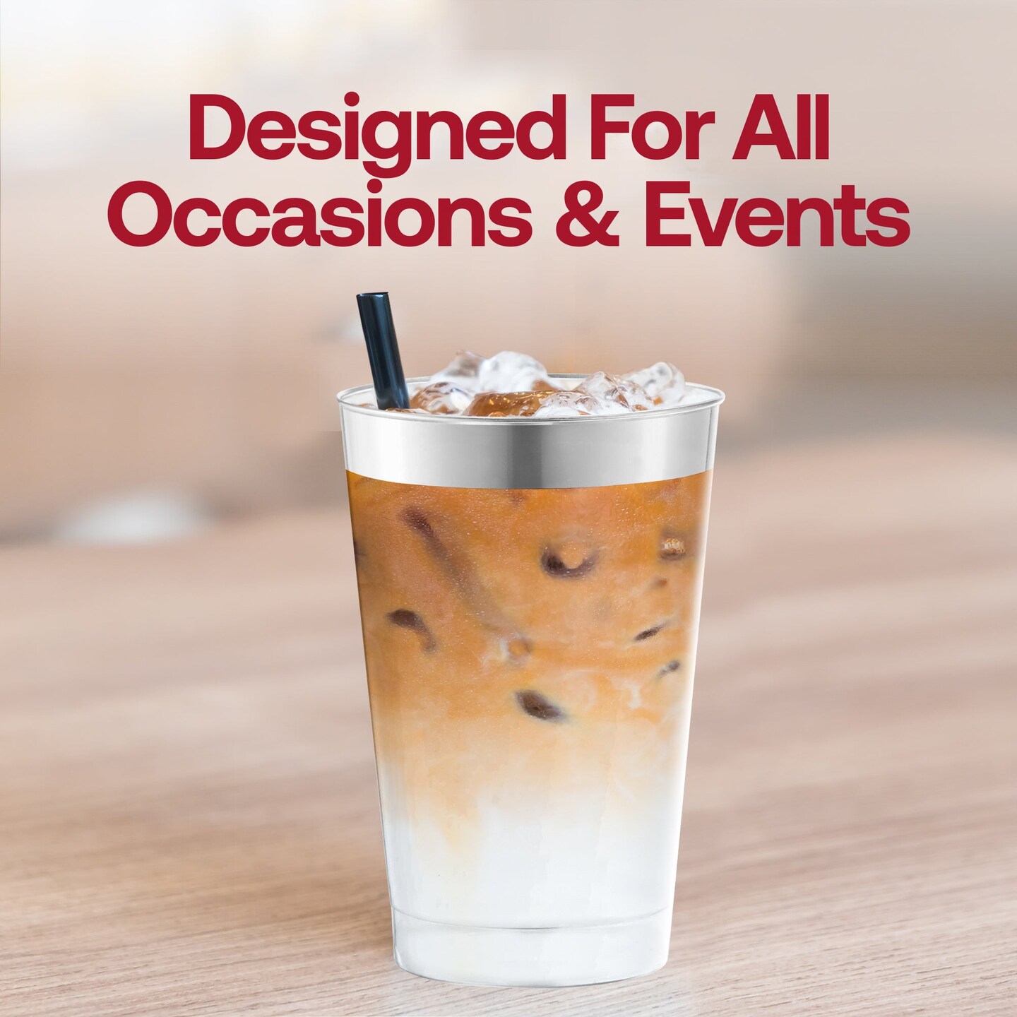 Clear with Metallic Silver Rim Round Tumblers - 12 oz. (240 Cups)